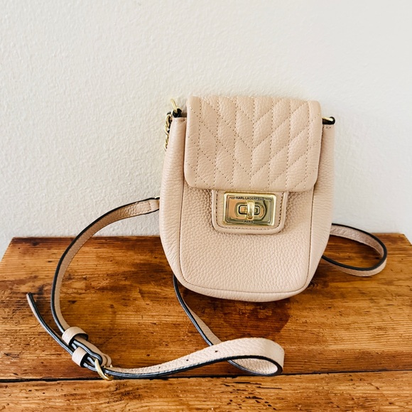 Karl Lagerfeld Agyness Paris Leather Blush Crossbody Bag in Shell - Picture 5 of 10